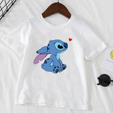 Cute Disney Stitch Print Kids T-shirts Summer White Short Sleeve Boys-TB00960-Veeddydropshipping